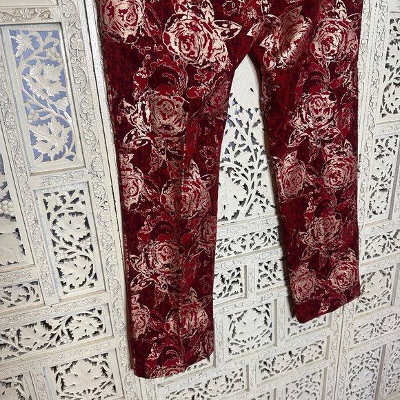 NWT Soft Surroundings Red & Gold Floral Perfect Ponte Straight Leg Serrano Pants - Picture 6 of 8